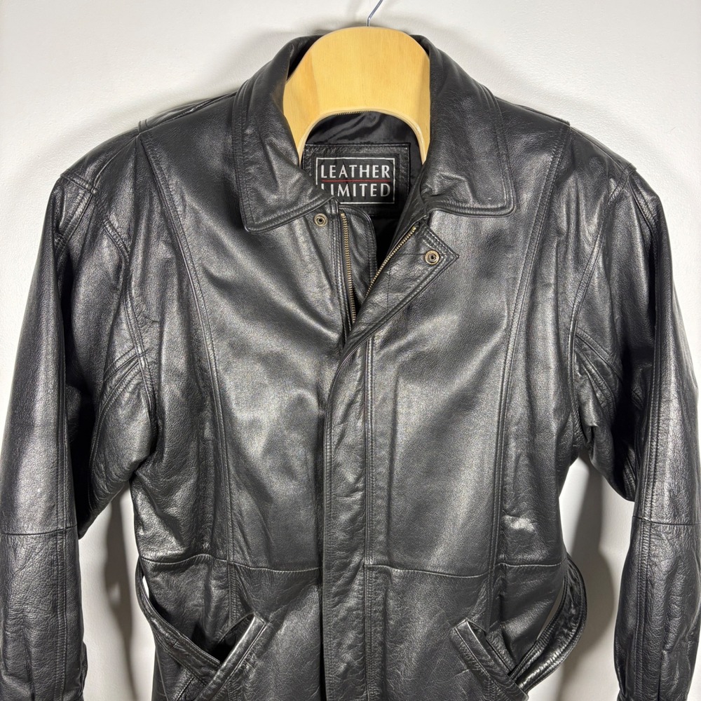 LEATHER LIMITED Womens Black Genuine Leather Belted Jacket Coat Size Medium‎